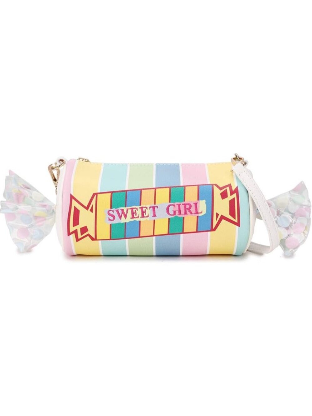 Women's White Candy Fun Shape Unique Bright Rainbow Adjustable Crossbody Bag